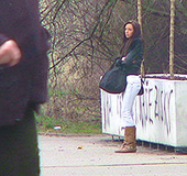 Brunette teen chick in brown high boots waiting for her next fucker at