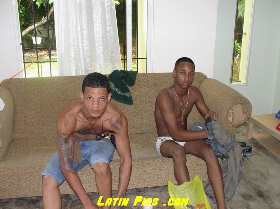 Two swarthy teen gays having fun pissing on each other - XXXonXXX - Pic 1