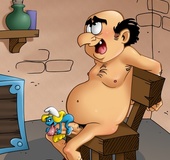 Naughty Smurf chick sucks double cocks and ride Smurf guy to ecstasy
