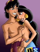 Aladdin fucking princess before Genie joins and she sucks both their cocks