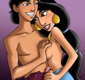 Aladdin fucking princess before Genie joins and she sucks both their cocks