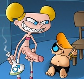 Naughty Dexter eating and licking different pussies of toon chicks