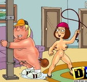Chick whips guy and ties and pull dick with cord and guy chains her to