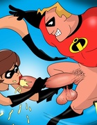 Elastic Girl sucks cock and Mr. Incredible doggy fucks little chick in