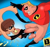 Elastic Girl sucks cock and Mr. Incredible doggy fucks little chick in