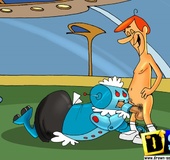 House robot sucks Georges cock and he bangs two hot chicks with big dick