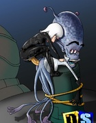 Sexy Susan sucking cock and getting fucked by tied up Octopus alien