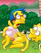 Lisa gets a load of cum after sucking cocks and sucks and fucks Bart and