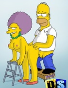 Slutty Selma sucking dude's cock and getting pussy fucked by Homer Simpson