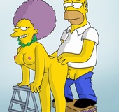 Slutty Selma sucking dude's cock and getting pussy fucked by Homer Simpson