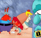 Mr. Krabs gets his red cock sucked by big tits chick before fucking her