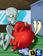 Mr. Krabs bumped by Squid and catches Squidward and Patrick with big tits