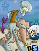 Sandy gets butt fucked by Squidward and Spongebob then gets her pussy