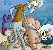 Sandy gets butt fucked by Squidward and Spongebob then gets her pussy