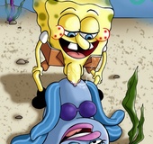 Spongebob bangs Sandy and see chick and plays with Patrick's cock