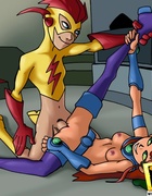 Star Fire gets fucked by Speedy and sucks Robins cock and balls as he