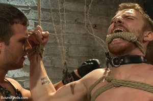 Gay stud roped and tied gets whipped and - Picture 10