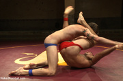 Fighting dudes trying to pin mate to suck cock, lick sweat before hot anal banging