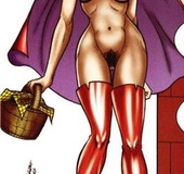 Little Red Riding Hood in high boots came to a masked dude to have an