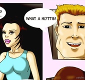 Slutty brunette swallows black a white dicks at once in the gym