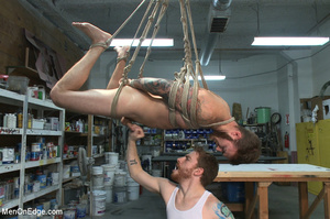 Two kinky guys tie and suspend bearded t - Picture 3
