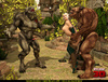 Two huge forest monsters sharing a sexy blonde tomb rider