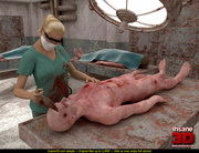 Naked dead body strikes a ponytailed blonde female coroner and fucks her badly in the morgue