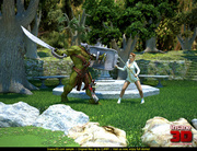 Huge muscular green 3D monster with a sword doggystyling a hot blonde fairy