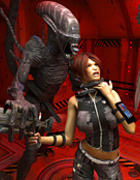 One of the alien intruders with a long tail and pricks cumming heavily