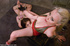 tied brunette licks blonde’s