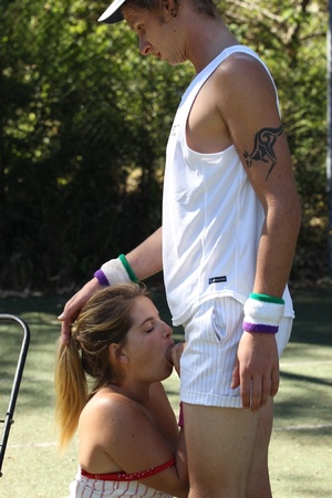 Sexy chick and guy playing tennis drop r - Picture 6