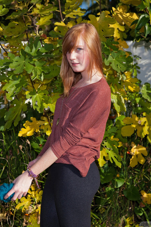 Cute ginger teen in a brown blouse and s - XXX Dessert - Picture 2