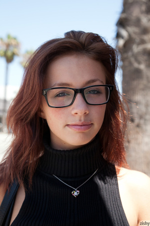 Sexy brunette teen in glasses bending ov - Picture 6