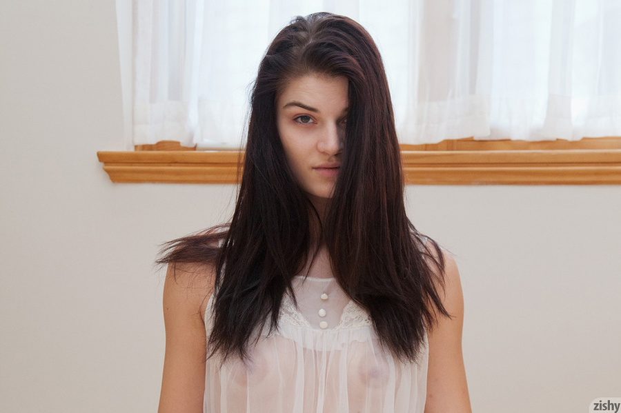 Cute brunette teenage gal posing in a white - XXX Dessert - Picture 6