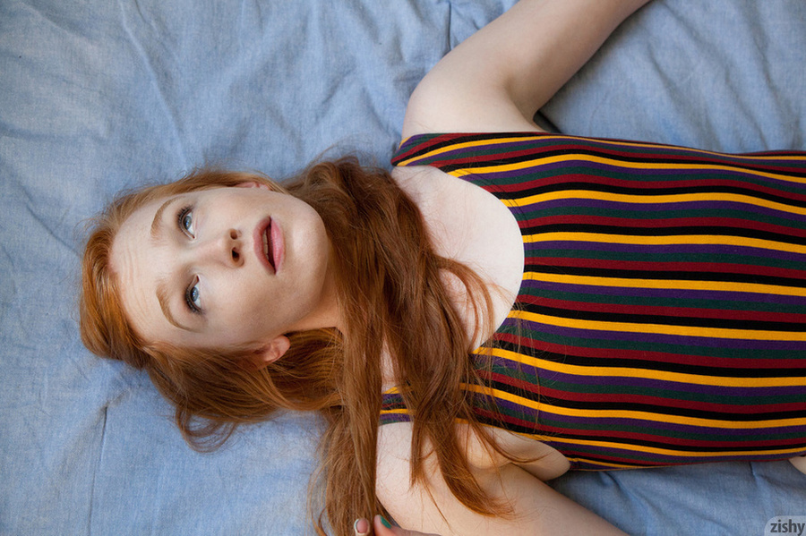 Lovely ginger freshie in a striped swimsuit - XXX Dessert - Picture 7