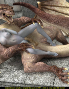 Huge 3D dragon with fire in his mouth fucking badly ponytailed blondie