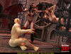 Horny demoness with horns and whip and her huge assistant orc torturing