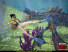 Blue sea creature pounding ponytailed brunette diver on the sea bottom