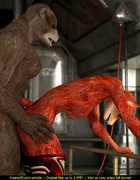 Fox-woman is happy to ride a stiff rod of hairy bear-man
