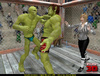 Two huge green lads fucking on the ring a female referee in public
