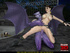 Purple demon with horns, tail and wings fucking ponytailed brunette babe