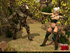 Grey and brown forest creatures handling blonde fairy roughly