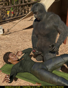 Lustful black female scientist giving head to an encage gorilla