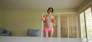 Babe in glasses drops cute sexy pink sho - Picture 15