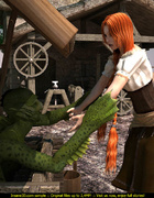 Curvy redhead ponytail chick banged by green slimy monster out from the