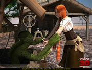 Curvy redhead ponytail chick banged by green slimy monster out from the well