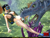 Cute chick sea diver encounters a big blue horny sea dragon underwater