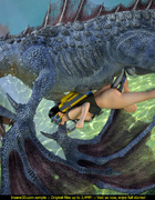 Cute chick sea diver encounters a big blue horny sea dragon underwater