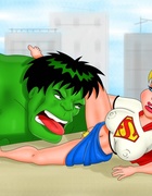 Porn Hulk having fun with Supergirl while Roxanne giving head to Megamind
