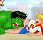 Porn Hulk having fun with Supergirl while Roxanne giving head to Megamind